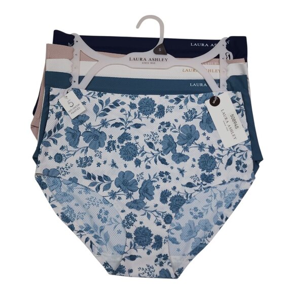 Laura Ashley 5-Pack No-Show Panties Small Floral & Solid Prints Lightweight - Picture 1 of 15